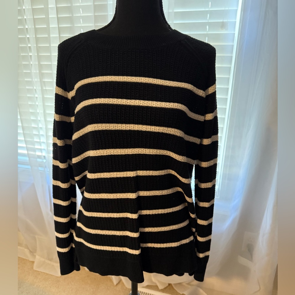 Old Navy Striped Crew Neck Sweater - Black and Cream